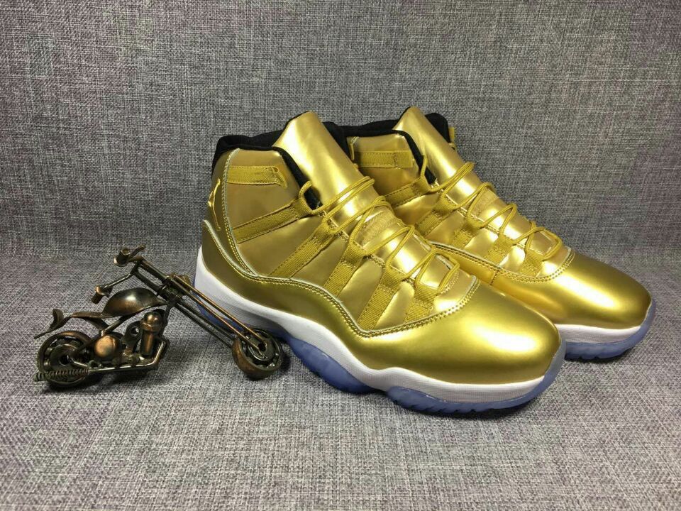 Men Jordan 11 Yellow Gold Shoes